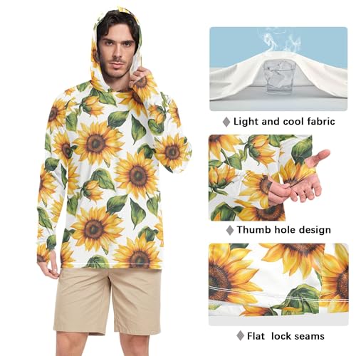Rustic Sunflower White Sun Shirts Hoodies for Men Long Sleeve Hiking Hoodie Swim Shirt UPF 50+ S4