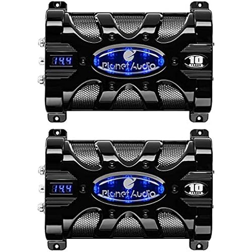 PLANET AUDIO PC10F 10 Farad Car Audio Power Capacitor Cap Digital LED (2 Pack)