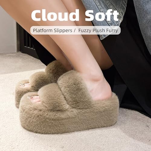 Women's Platform Slippers - Fuzzy Plush Furry Design, Trendy Cloud Soft & Thick Anti - slip Sole, Perfect for Indoor Wear, Fashion Comfort for Daily Use.4