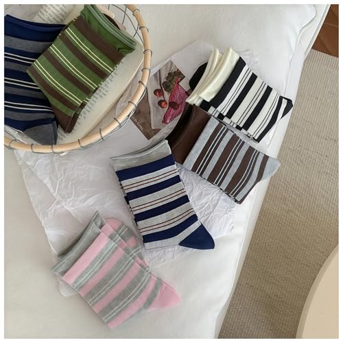 Image of 5 /10 Pairs Retro Style Colorful Striped Socks, Cute Athletic Crew socks for Women