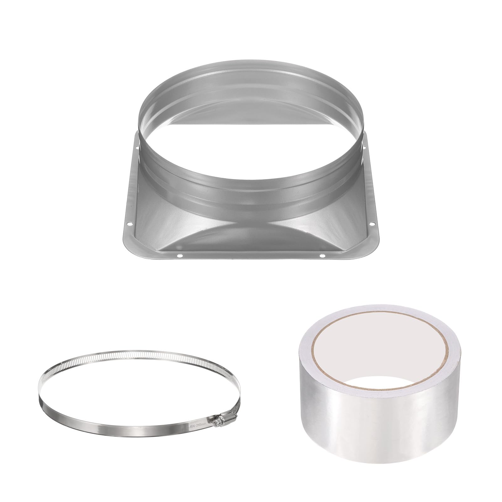 PATIKIL 8 Inch Duct Connector Flange, Galvanized Iron Straight Pipe Flange Square to Round Interface with Clamp for Air Heating Cooling Ventilation HVAC System, Silver