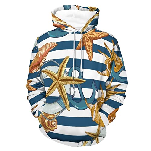 Desheze Unisex Hoodie Náutico Sudaderas con Capucha Manga Larga Pullover Impresión Sweatshirts para Hombre Mujer 3XL Cover