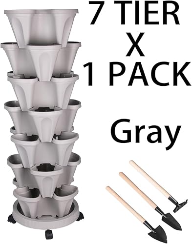 Miniatura 8 de Maceta vertical de 7 niveles apilables, macetas de torre de jardín, macetas de fresa, hierbas y verduras, macetas de jardinería para interiores y