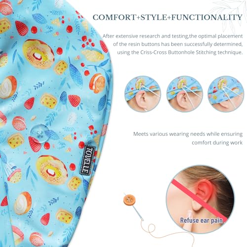 Image of Scrub Caps for Women with Buttons, Classic Surgical Caps | Double-Sided Printed, Adjustable,Long Hours, Sweatbands, Fabric Help Reduce Static Buildup