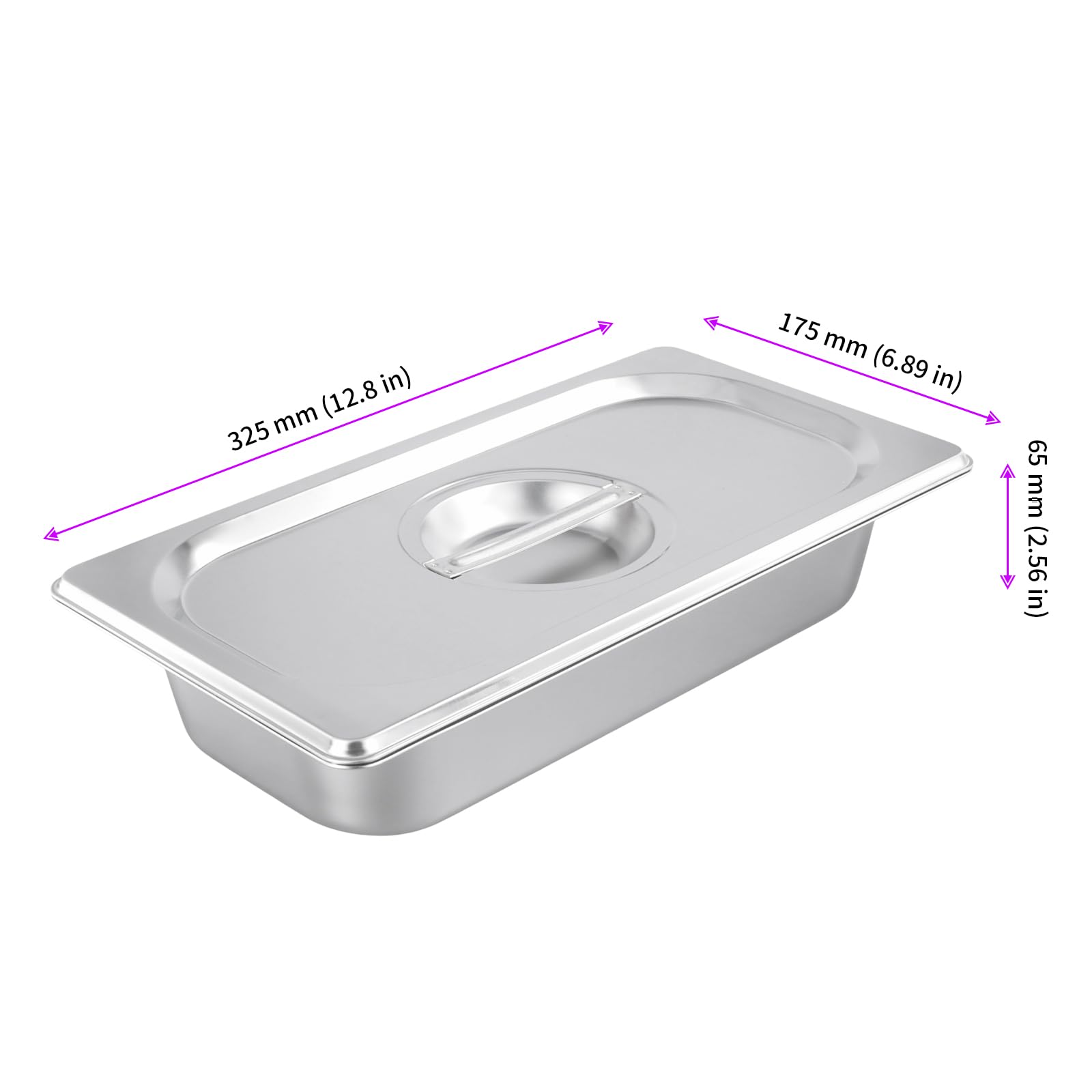 Lot de 3 Bacs Gastronomiques en Inox avec Couvercles - Bac Inox Alimentaire 32,5 x 17,5 x 6,5 cm - Plat Rectangulaire pour Paner, Mariner et Servir - Gastronorm 1/3