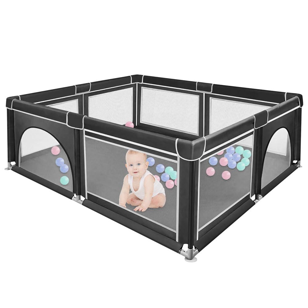 Parc De Jeu Bébé BEJOY Extra Large - 180x200x68 Cm, Avec Filet Transparent, Mousse De Protection Et Porte à Zip