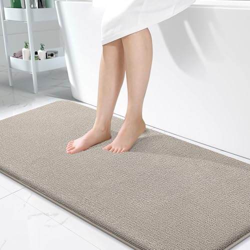 Image of OLANLY Thick Memory Foam Bathroom Runner Rugs 47x24, Extra Soft Absorbent Long Bath Rug, Quick Dry, Non-Slip, Machine Washable Bath Mat for Bathroom, Tub and Shower, Home Decor Accessories, Warm Taupe