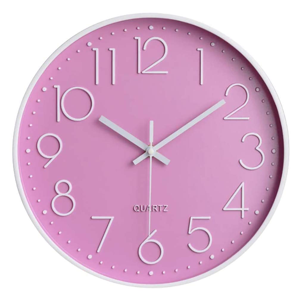 Taodyans Silent Wall Clock 12 In Kitchen Clock Quartz Battery Operated Round Modern Home Decor Clock for Office Class Room Living Room Bedrooms (Pink -white)