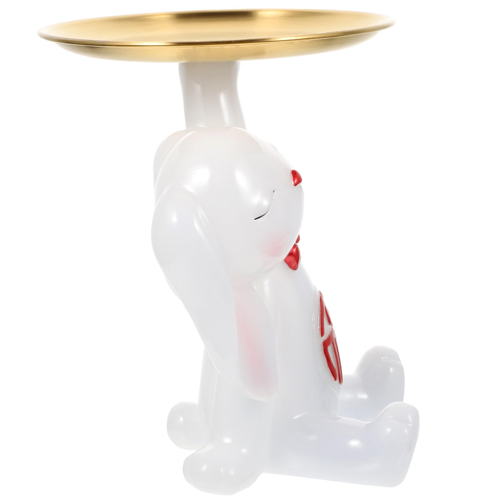 Plateau de rangement céramique rouge lapin, ornement décoratif délicat