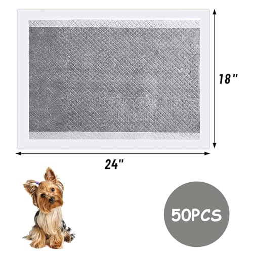 Image of Fhiny 50PCS Rabbit Pee Pads, 18 inch x 24 inch Disposable Cage Liner Black Carbon Odor-Control, All-Absorb Charcoal Training Accessories with Quick-Dry Surface for Bunny Rabbit Puppy Small Animals