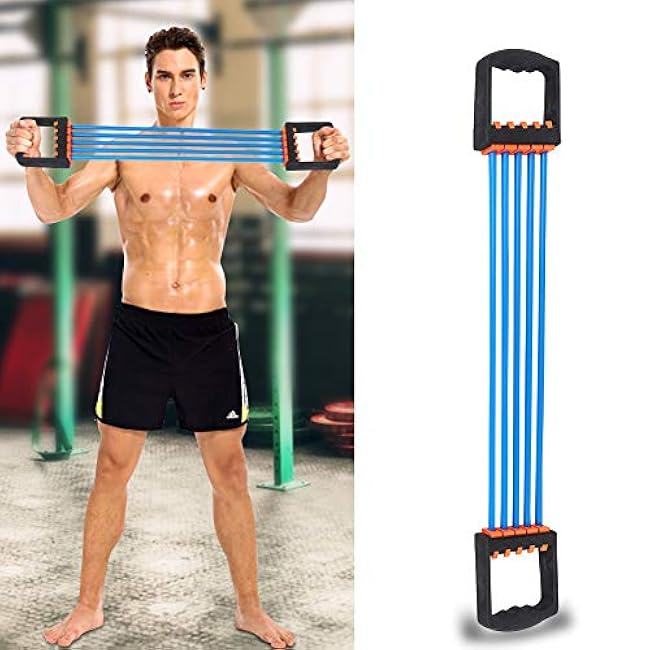 Chest Expander, Arm Exercise Equipment Resistance Chest Expander with 5 Rubber Ropes Chest Exerciser for Men for Pilates Push Ups Full Body Home Gym Workout Band