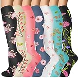 FOFLORA Compression Socks for Women & Men 7 Pairs Knee High Compression Socks 20-30 mmhg Best for Running,Nurse,Travel