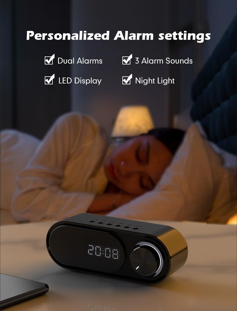 JANCOM Speakers Bluetooth Wireless Bluetooth Audio Cloth Speaker Plug-in Mini Stereo Outdoor Bluetooth Speaker Long Battery Life Loud Alarm Clock Digital Alarm Clock for Bedroom Home Office Hotel 3