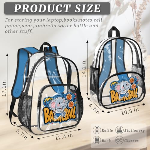 Personalized-Clear-Backpack with Water Bottle, Custom Transparent Bookbag with Name Text, Customized Cute See Through Bag,Cartoon 11,M4