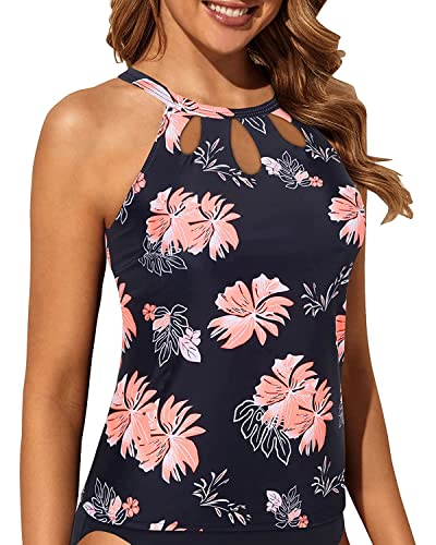 Image of Tempt Me High Neck Tankini Top Backless Bathing Suit for Women Key Hole Swimsuit Swim Top Only