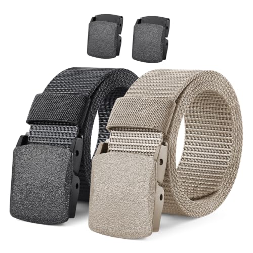 Image of JASGOOD 2 Pack Nylon Web Belt Outdoor Military Men's Metal Free Belt with TSA Plastic Buckle