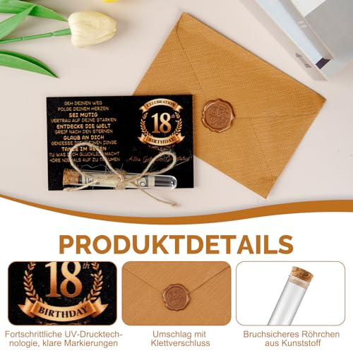 Leikedun Geldgeschenk 18. Geburtstag für Jungen Mädchen - Geschenk Set mit Holzkarte, Reagenzglas, Ständer & Umschlag - Geldgeschenk Verpackung Schwarz Gold 18