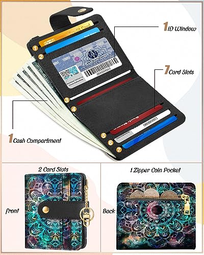 Image of Bistup Small Card Wallet for Women with Keychain, Boho Mandala | Clear ID Window, Compact Design for Daily Carry, Durable Material, Sturdy Keychain, Aesthetic