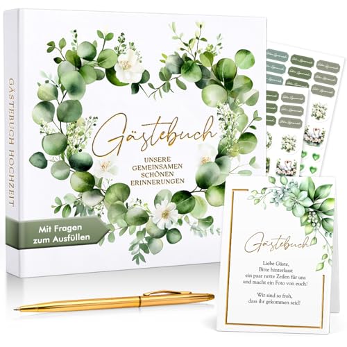 AISBUGUR Gästebuch Hochzeit mit Fragen zum Ausfüllen Guestbooks 126 Seiten
