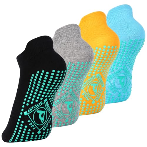 Image of ELUTONG Pilates Non Slip Grip Socks for Women 1-4 Pairs Yoga Barre Ballet Workout Hospital Grippy Sock