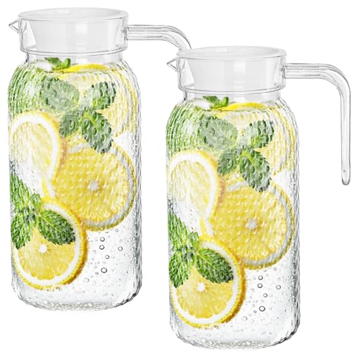 2 Pack 1L Acrylic Pitcher, Juice Jug Water Pitcher, Fridge Jug, BPA-Free & Shatter-Proof, Transparent Water Jugs with Lid, Non Spill Fridge Water Jug for Hot Cold Water Ice Tea Coffee Milk Beverage
