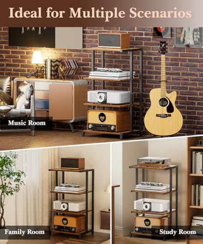 Ardier 4-Tier Media Storage Stand, Audio Media Rack for Living Room, Gaming Room, Music Studio, Wooden Game Console Shelf for TV Accessories/Audiovisual Equipment/Optical Disc/PS4, Black - Thumbnail 7