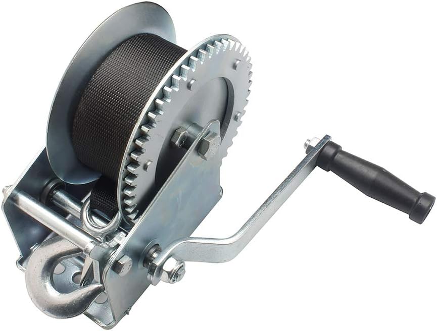 1200LB Hand Winch Capacity with 7M(23ft) Strap, Heavy Duty Manual Hand-Crank for Trailer, Boat or ATV, Silver