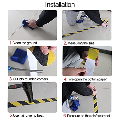 Anti Slip Safety Tape, 100mm*5m Hazard Caution Tape, Strong Grip Abrasive Tape for Indoor Outdoor Walkway Stairs Steps (Yellow&Black) - Image 2