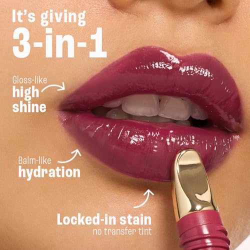 Image of Lakme 9to5 Hya Beach Edit Lip Gloss Stain - 4 Berry Binge, Long Lasting Lip Tint, For Soft and Nourished Lips, with Linoleic Acid & Hyaluronic Acid, SPF 15, Non-Sticky and Lightweight, 10 ml