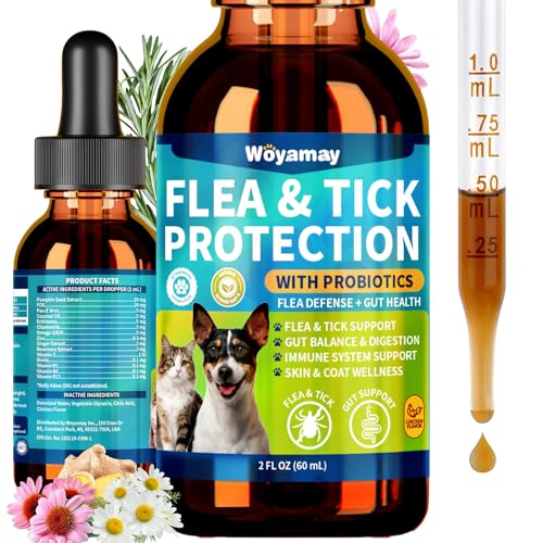 Woyamay Flea Defense + Probiotic Support Drops, Natural Flea and