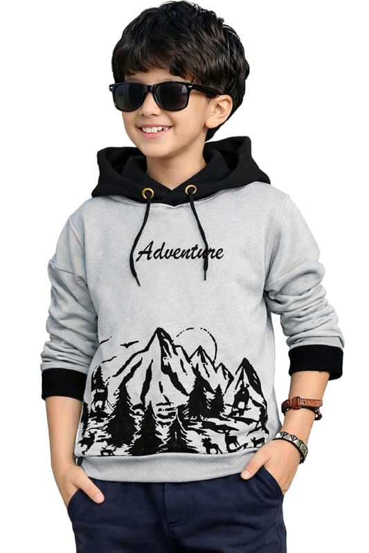 Kids Boys & Girls Cotton Hooded Neck Full Sleeves Printed T-Shirt|Trendy Adventure Edition T Shirts for Kids-image-23