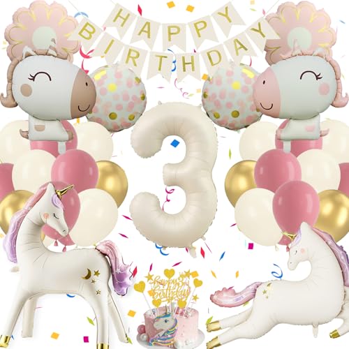 Einhor Deko Kindergeburtstag 3 Riesiges Mattweiß Rosa 4D Luftballons