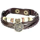 Gewicht: 0,013 kg JewelryWe Schmuck Herren Damen Armband, Löwe, Tierkreis Sternzeichen Horoskop Charms Druckknopf Verstellbaren Größen Armreif, Leder Legierung Holz, Braun