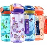 MHwan Botella Agua niños, 600ml unicornio arcoiris Botella con Pajita niños a prueba de fugas, sin BPA, Botellas Agua niños Colegio Robusta y Duradera, Botella Agua niña con Pajita portátil