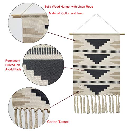 Macrame Woven Wall Tapestry Hanging Art, 19.7" W X 34" H Extra Large Boho Chic Bohemian Morocco Black White Pyramid Geometric Tapestries Decor For Apartment Dorm Kids Living Room Bedroom Door Entrance #TOP1