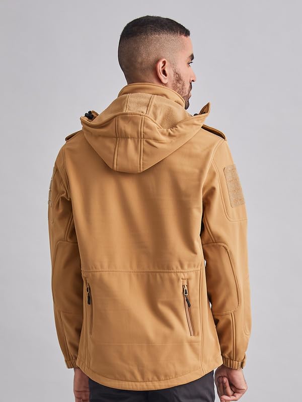 Image of MOUNTMILLER Men's 12 Zipper Softshell Hooded Tactical Jacket | Water-Repellent, Multi-Pocket, Abrasion-Resistant - Perfect for Outdoor Activities, Hiking, and Trekking