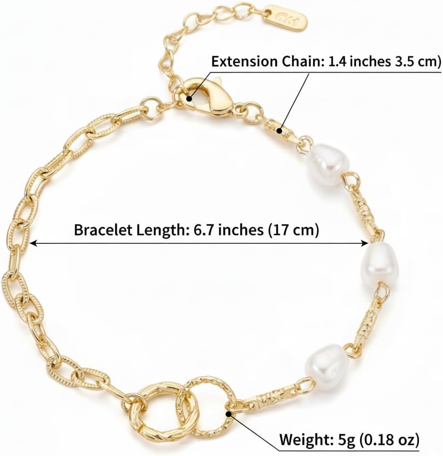 14K Gold Charm Bracelet Plated Pearl Bracelet for Women Chain Cute Bracelets Dainty Adjustable Colorfast Bracelet Elegant Jewelry Gift for Her - Image 7