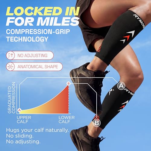 Rymora Calf Compression Sleeves Men Women - Leg Compression Sleeve Footless Socks - Shin Splint Relief Fitness Running