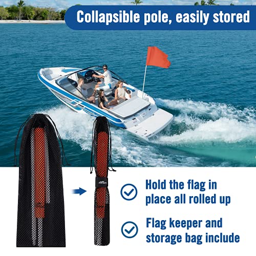 Image of Affordura Water Ski Flag 48 Inch Orange Boat Flag 3 Sections Skier Down Flag Boat Safety Flag with Flag keeper and Storage Bag