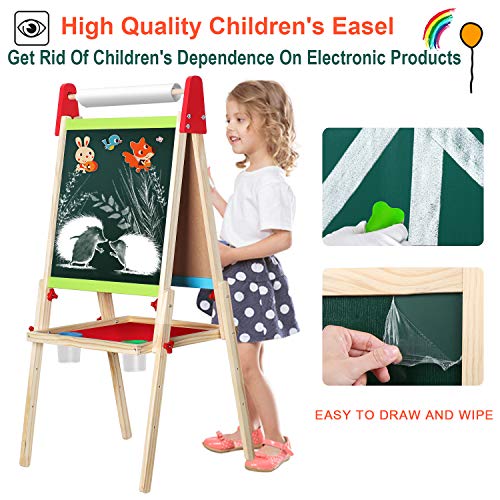Easel For Kids, Gimlife White Board Art Easel Chalkboard Double-Sided Dry Erase Whiteboard & Chalkboard Standing For Kids With Easel Paper Roll For Children Toddler Boys Girls Drawing Painting #TOP6