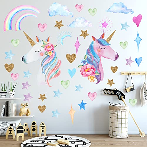 Pegatinas de Pared Unicornio Pegatinas Pared Arcoiris Vinilos Decorativos Adhesivos Pared Habitacion Niña Infantiles Niños Bebés Dormitorios Guardería Cover