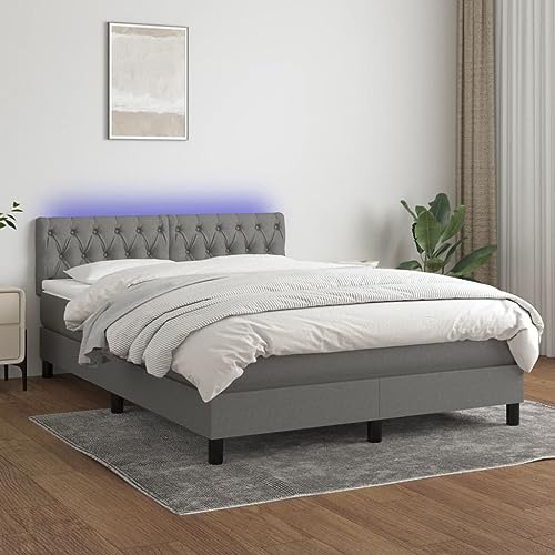 KOIECETA Boxspringbett mit Matratze & LED Dunkelgrau 140x200 cm Stoff KOIECETA Boxspringbett mit Matratze & LED Dunkelgrau 140x200 cm Stoff
