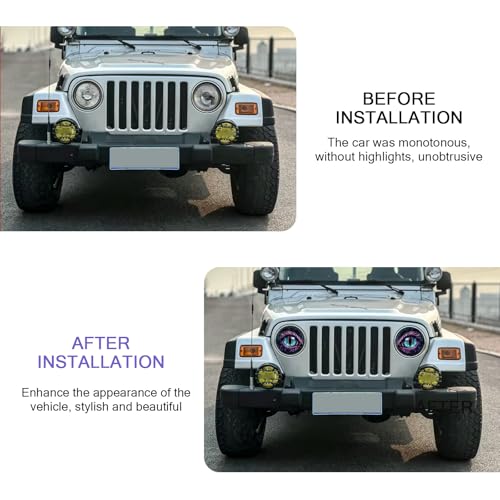 Image of 2 PCS Car Beast Eyes Decals, 3D Stereo Beast Eyes Stickers, Waterproof J-eep Round Light Decal, Cool Beast Eyes Light Decoration Stickers, Suitable for Wrangler and Most Cars (Perple Eyes)
