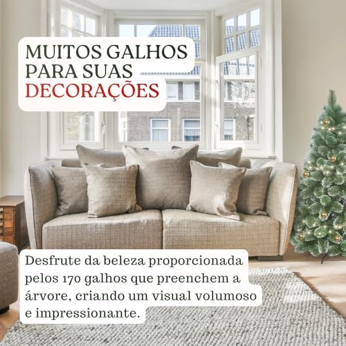 Árvore de Natal Verde com Neve Pinheiro Cheio Premium 120cm ou 150cm Pé de Ferro Decoração Festiva,