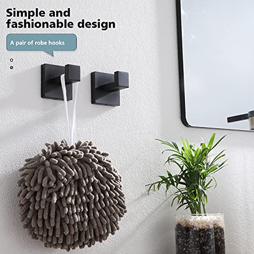 Image of KOKOSIRI Bath Towel Hook Wall Mount Square Robe Hook Coat Hook, Bathroom Kitchen Garage Heavy Duty Wall Mounted, SUS 304 Stainless Steel, Matte Black, B1010BK-P2