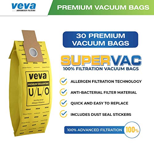 VEVA 30 Pack Premium SuperVac Vacuum Bags Type U/L/O Microlined compatible with Kenmore Sears Upright vacuum cleaners replacement Style U, L, O, 5068, 50688, 50690, 50105 bags