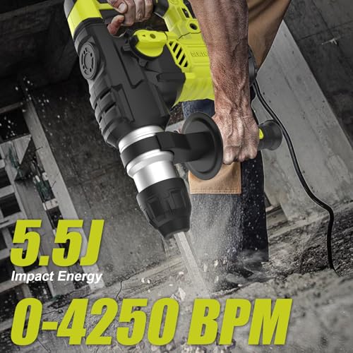 DEWINNER 1500W SDS Plus Rotary Hammer Drill with Vibration Control, Safety Clutch, 4 Functions Corded Rotomartillo for Concrete-Including 3 Drill Bits, Chisel, Point Chisel, Carrying Case 2 DEWINNER 1500W SDS Plus Rotary Hammer Drill with Vibration Control, Safety Clutch, 4 Functions Corded Rotomartillo for Concrete-Including 3 Drill Bits, Chisel, Point Chisel, Carrying Case - Image 2