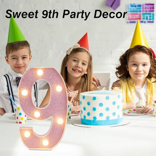 Image of LED Marquee Numbers, Light Up Numbers for Party, Small Light Up Letters, Battery Powered Lighted Number for Birthday or Home Decor (Pink Glitter 9)