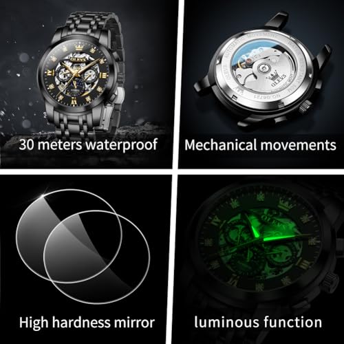 Image of OLEVS Mens Automatic Watches Skeleton Mechanical Self Winding Luxury Fashion Dress Wrist Watch Luminous Waterproof