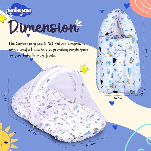 Image of Cotton Baby Bedding Set for New Born Baby Sleeping Bag, Mosquito Net Bed Suitable Upto 6 Months Babies (Panda Blue), 500 TC